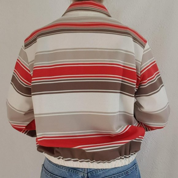 Vintage Polyester M L  Striped shirt Jacket 70s dagger collar button front - Picture 4 of 4